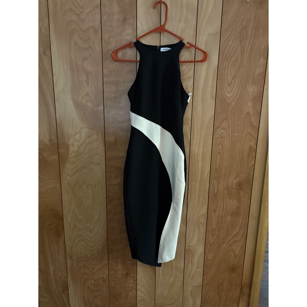 Elizabeth and James Black‎ White Colorblock Halter Sheath Midi Dress 00